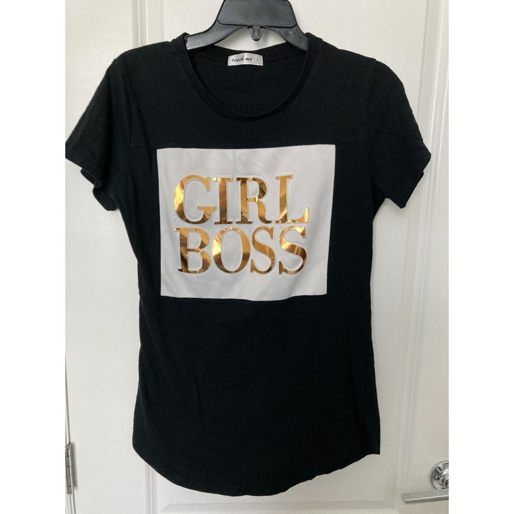 Touch Me "Girl Boss" Metallic Foil Black Tee Shirt - Size L